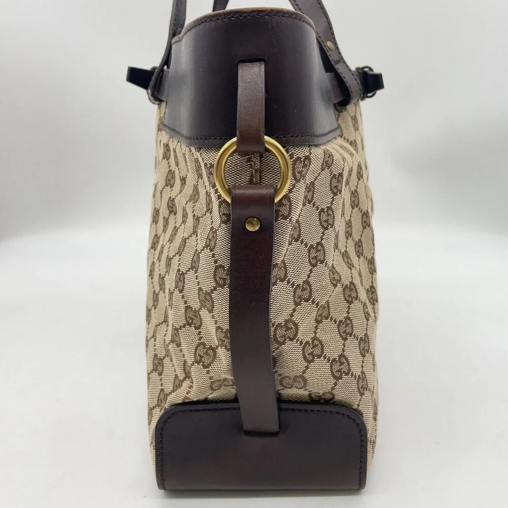 ❌SOLD❌ Authentic Gucci GG Canvas/Leather Buckle Tote Bag - Picture 5 of 17